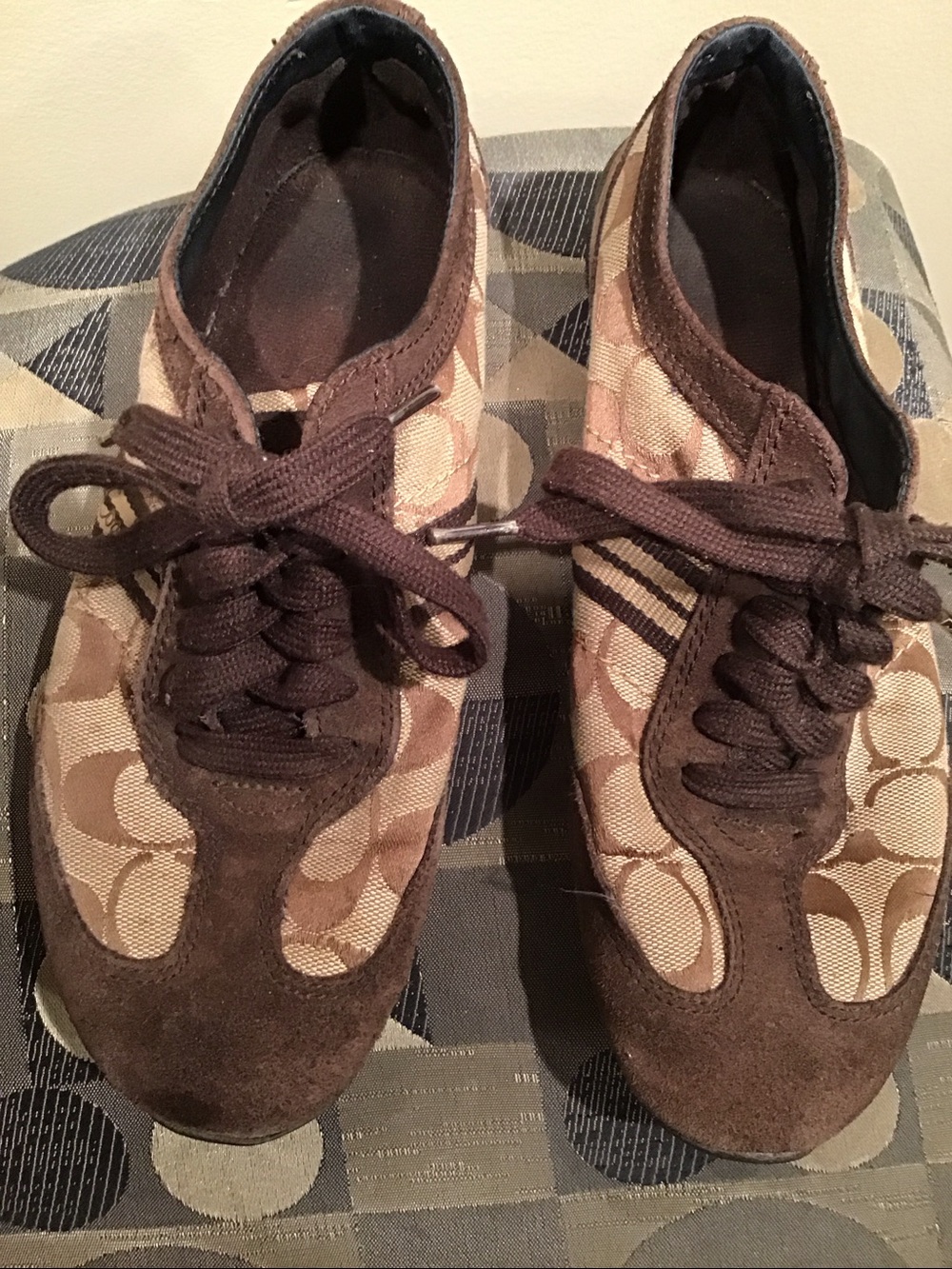 Coach Beyla Brown Canvas & Suede Signature Lace-Up Sneakers